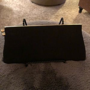 Bell Purses of Calif. Vintage black fabric evening clutch purse.
